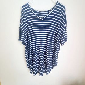 Time And Tru Women's Blue & White Striped Relaxed T-Shirt Size XXL (2X)